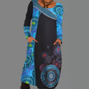 Vintage Print Pullover Kjole med Lommer