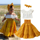 Off shoulder crop top og nederdel med flæser sæt