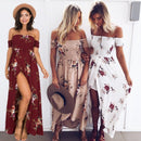 Blomstret Off-Shoulder Slå Om Maxi Kjole