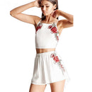 Sæt med broderet crop top og shorts med blomsterprint