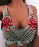 Broderet Rose Tanktop til Kvinder