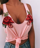 Broderet Rose Tanktop til Kvinder