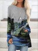 Plus Size Bjergprintede Sweatshirts