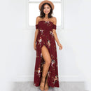 Blomstret Off-Shoulder Slå Om Maxi Kjole
