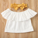 Off shoulder crop top og nederdel med flæser sæt