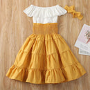 Off shoulder crop top og nederdel med flæser sæt