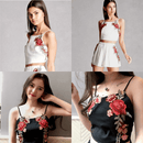 Sæt med broderet crop top og shorts med blomsterprint