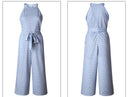 Jumpsuit med brede ben og stribet taljebælte til kvinder